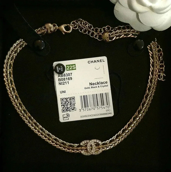 CHANEL Jewelry - Chanel Black Leather/Gold Chain Choker